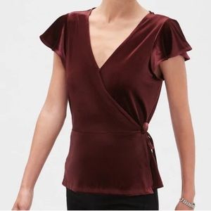 Banana Republic Burgundy Flutter Sleeve Wrap Blouse Top